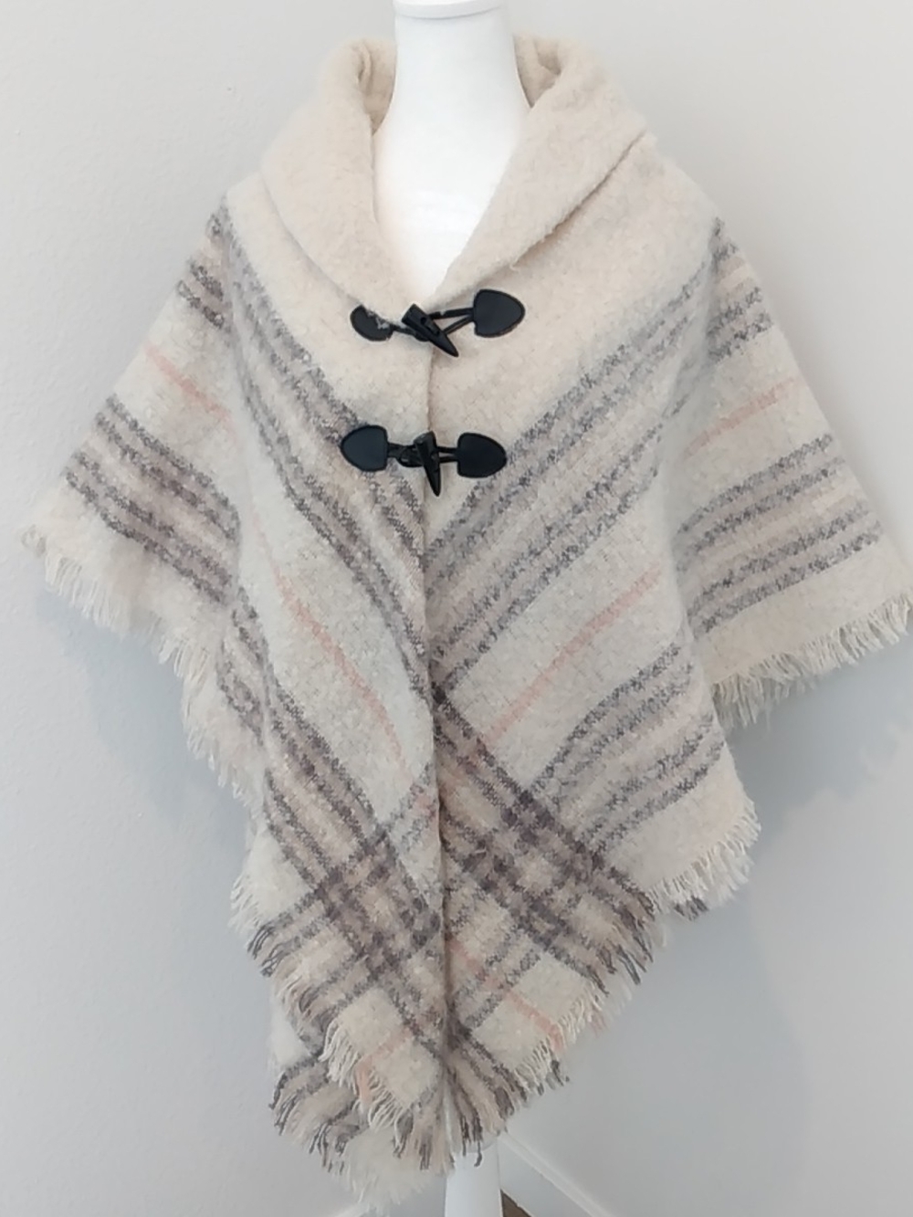 St. John's Bay Cream Fringe Poncho with Toggle Closures